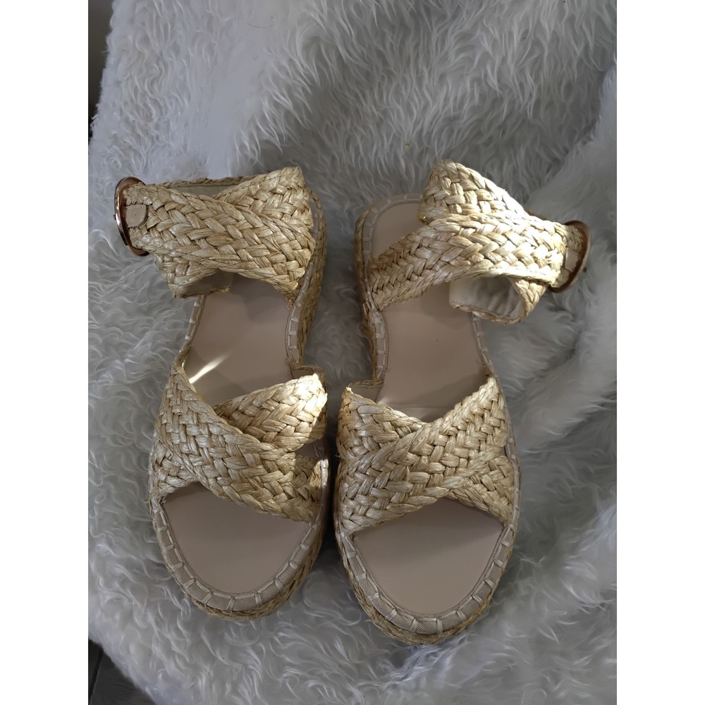 ASOS DESIGN Woven Espadrille Platform Wedge Sandals Natural Straw Ankle‎ Strap